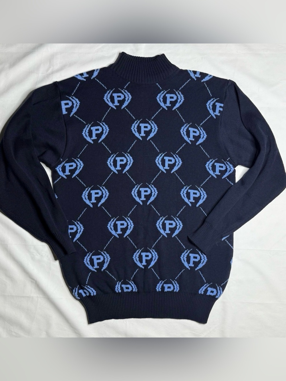 Vintage Phat Farm Sweater Large Blue All Over Logo Knit Y2K Hip Hop Streetwear